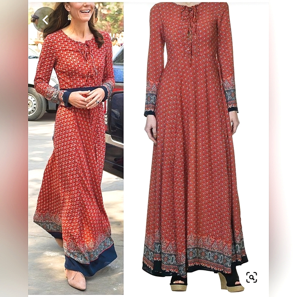 GLAMOROUS- WESTERN LONG SLEEVE FLARE SKIRT LACE UP TOP FLORAL MAXI DRESS…